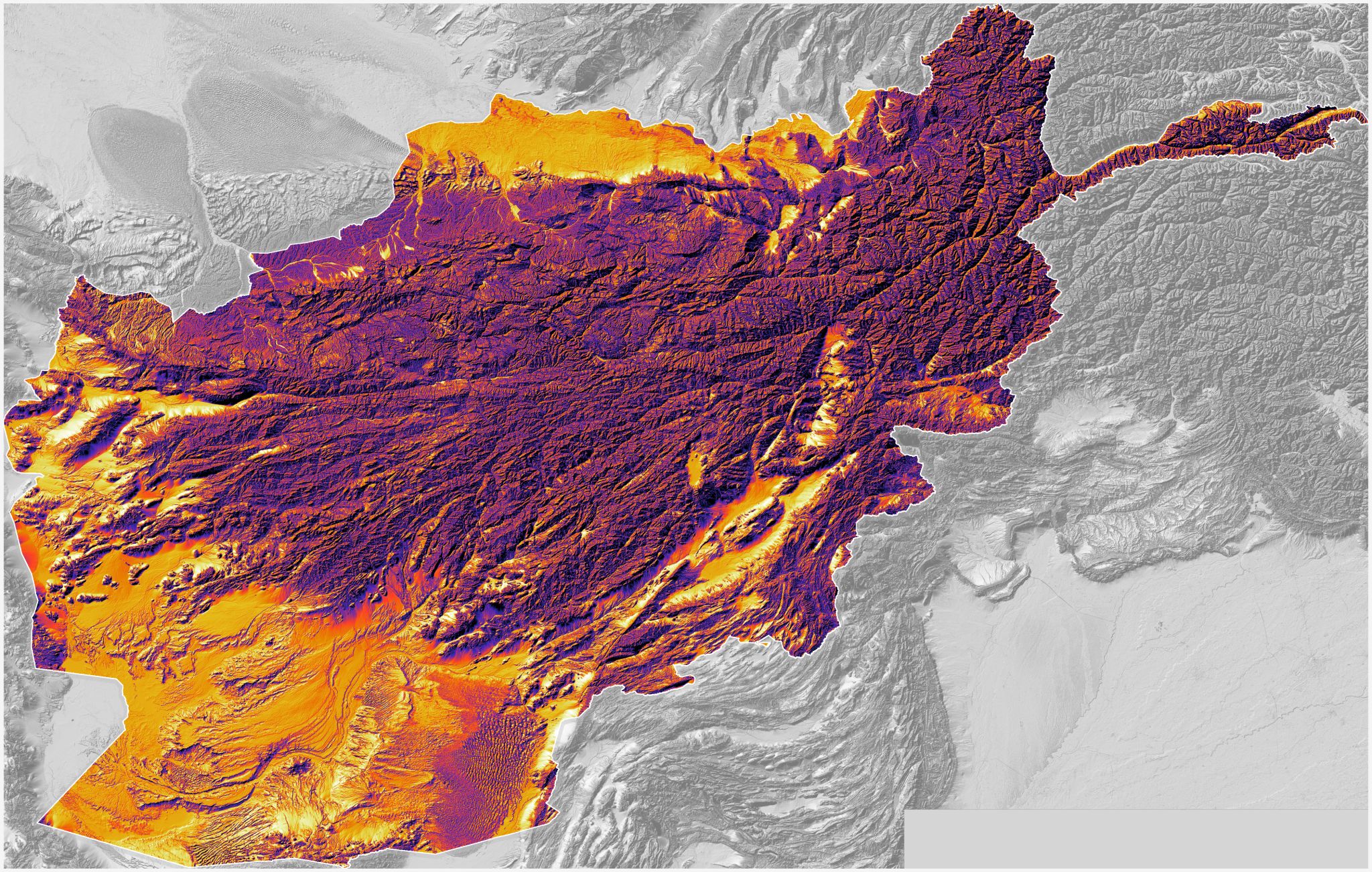 🇦🇫 Afghanistan elevation, shaded terrain ⛰️ [3]<br>[COP-DEM/Copernicus DEM]</br>