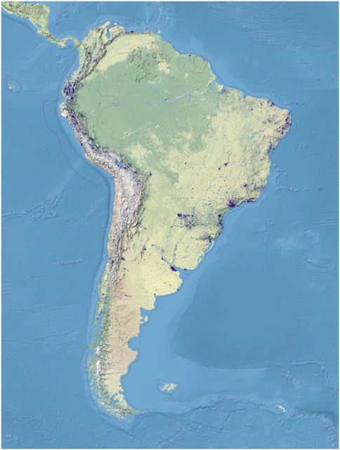 🌐 Population of South America [colored-basemap-terrain]