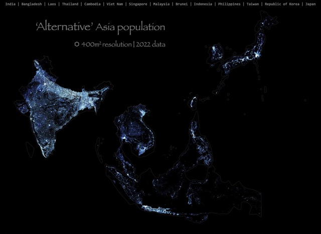🌐 Population of Alternative Asia [ice]<br>[WGS 84 (EPSG:3857) | UN M49 | ⬡ 1000m2 Kontur Population dataset - 2022/June]