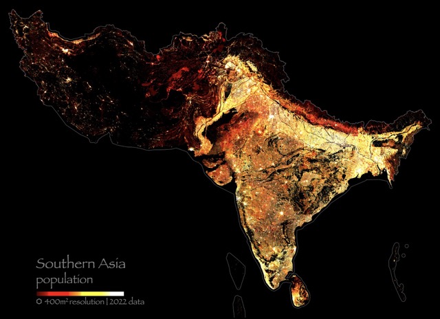 🌐 Population of Southern Asia [hot]<br>[WGS 84 (EPSG:3857) | UN M49 | ⬡ 1000m2 Kontur Population dataset - 2022/June]