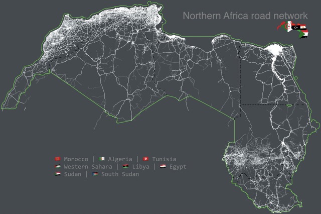 🇩🇿 🇲🇦 🇪🇭 🇹🇳 🇱🇾 🇪🇬 🇸🇩 🇸🇸 Road network of Northern Africa states 🛣️