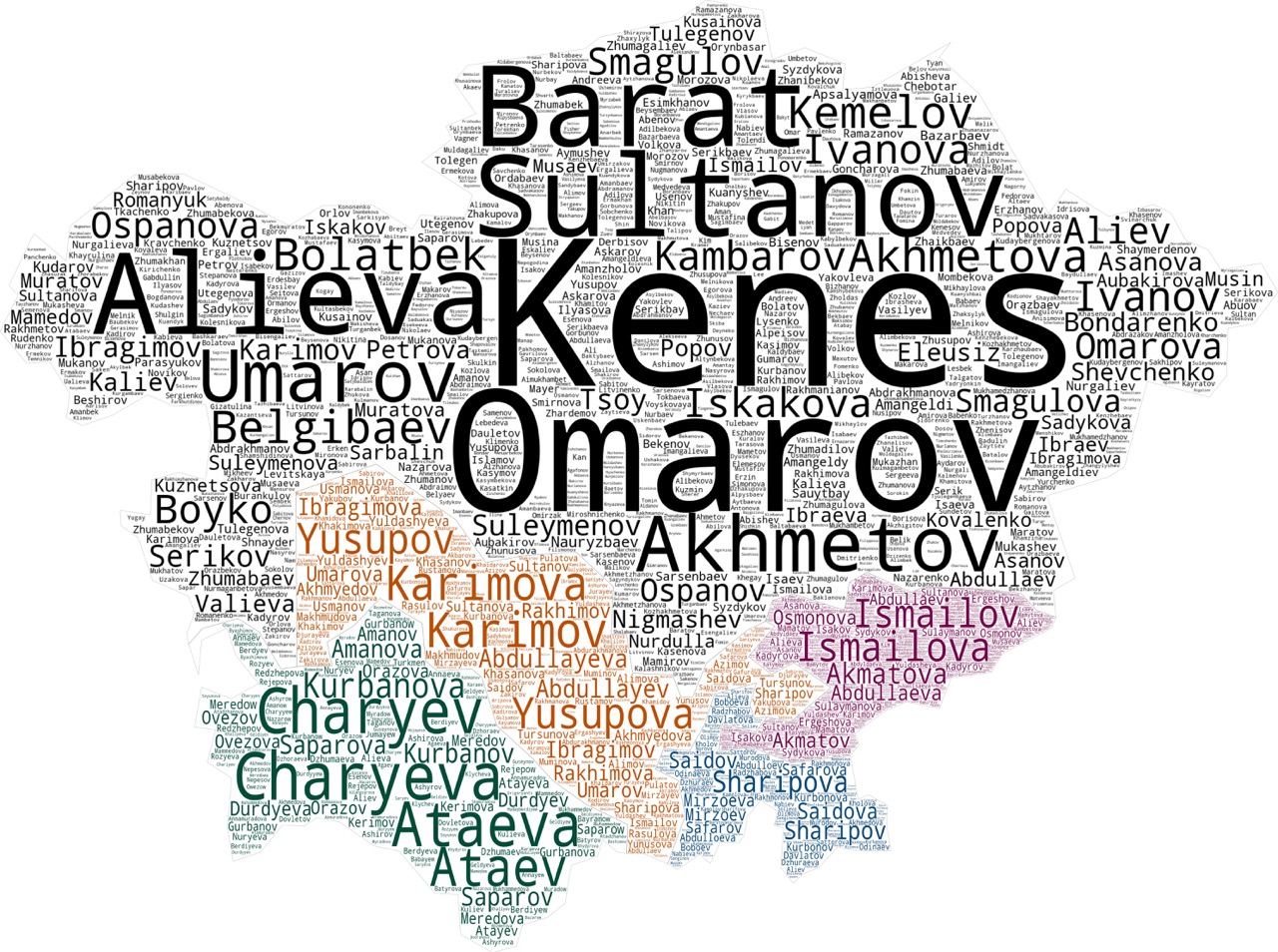 Surnames of Central Asia - Kazakhstan, Kyrgyzstan, Tajikistan, Turkmenistan, and Uzbekistan (true raster, .jpeg)️ [method 2]