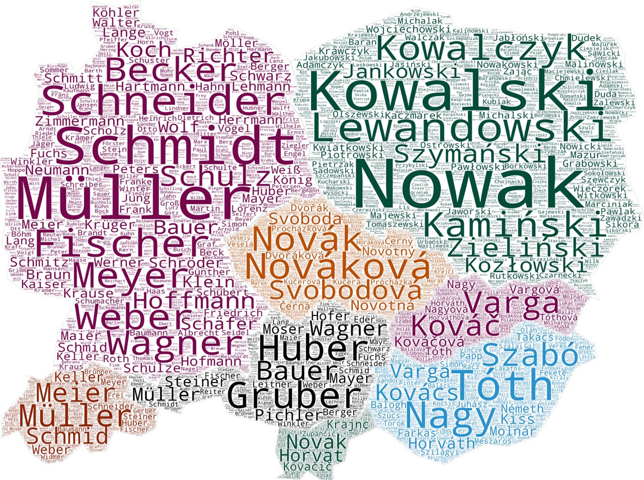 Surnames of Central Europe - Germany, Poland, Czechia, Switzerland, Austria, Slovakia, Slovenia, and Hungary (true raster, .jpeg)️ [method 2]