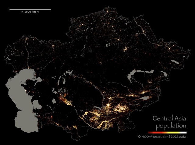🌐 Population of Central Asia [hot]<br>[WGS 84 (EPSG:3857) | UN M49 | ⬡ 1000m2 Kontur Population dataset - 2022/June]