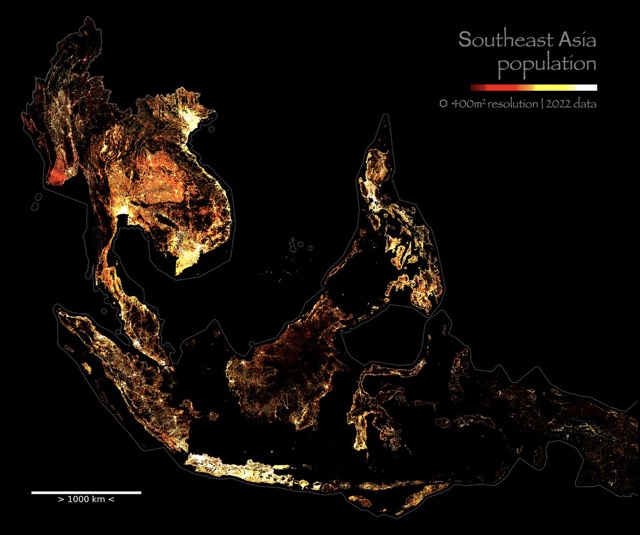 🌐 Population of Southeast Asia [hot]<br>[WGS 84 (EPSG:3857) | UN M49 | ⬡ 1000m2 Kontur Population dataset - 2022/June]