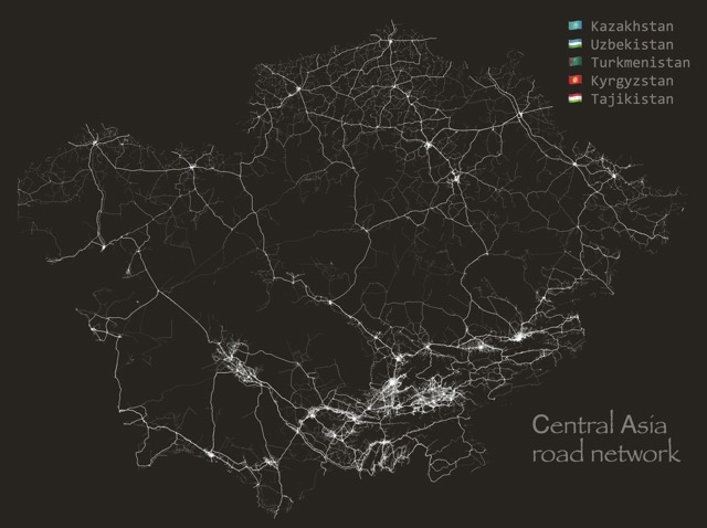 🇰🇿 🇰🇬 🇺🇿 🇹🇯 🇹🇲 Road network of Central Asia 🛣️</br>