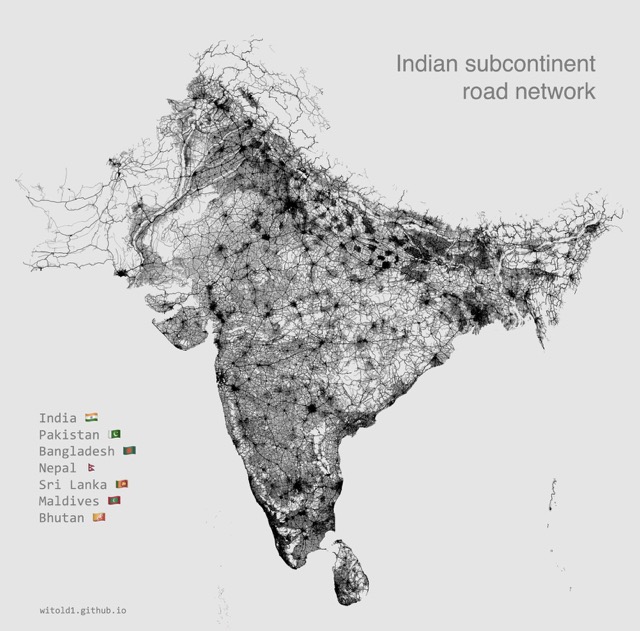 🇮🇳 🇵🇰 🇧🇩 🇳🇵 🇱🇰 🇲🇻 🇧🇹 Road network of Indian subcontinent 🛣️