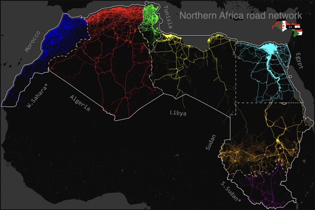 🇩🇿 🇲🇦 🇪🇭 🇹🇳 🇱🇾 🇪🇬 🇸🇩 🇸🇸 Road network of Northern Africa states 🛣️