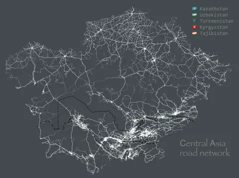 🇰🇿 🇰🇬 🇺🇿 🇹🇯 🇹🇲 Road network of Central Asia 🛣️